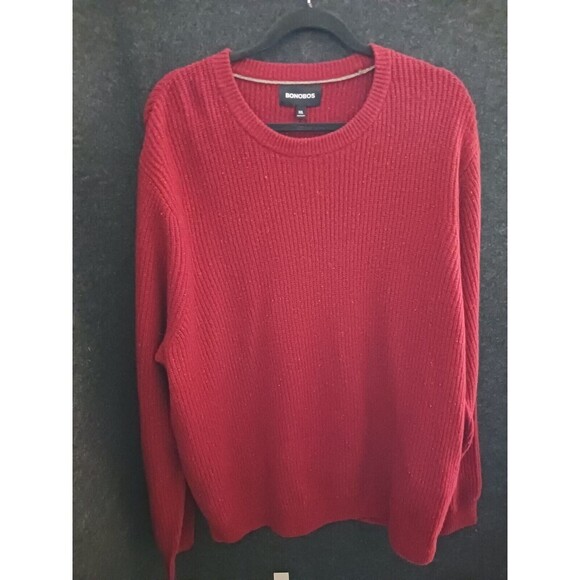 Bonobos Pullover Sweater Mens 2XL Red Extra Fine 100% Merino Wool Knit Crew Neck - Picture 1 of 11